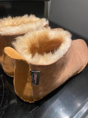 L.L. Bean Suede Shearling Booties in Chestnut